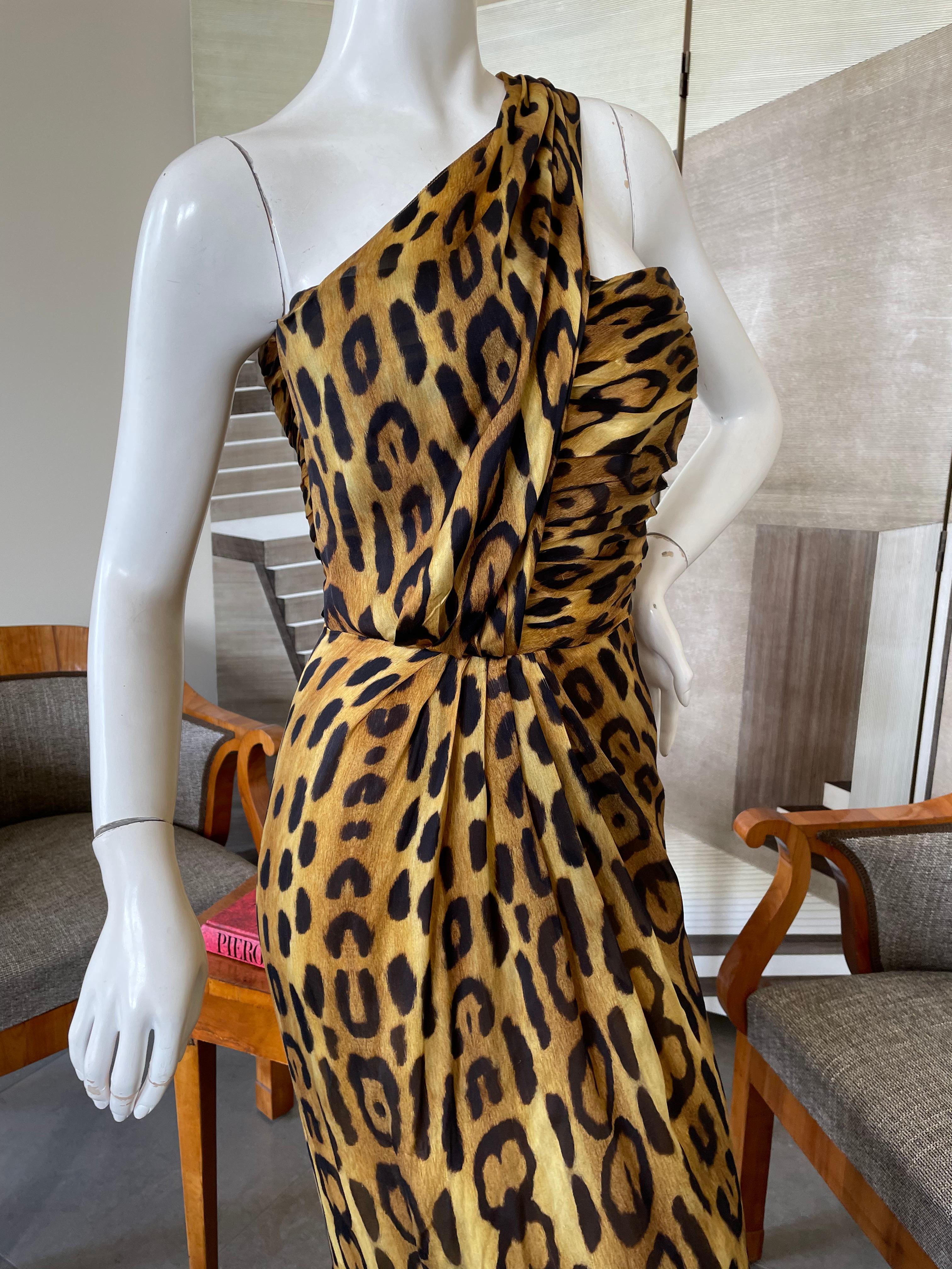 Oscar de la Renta One Shoulder Silk Leopard Print Evening Dress For Sale 2