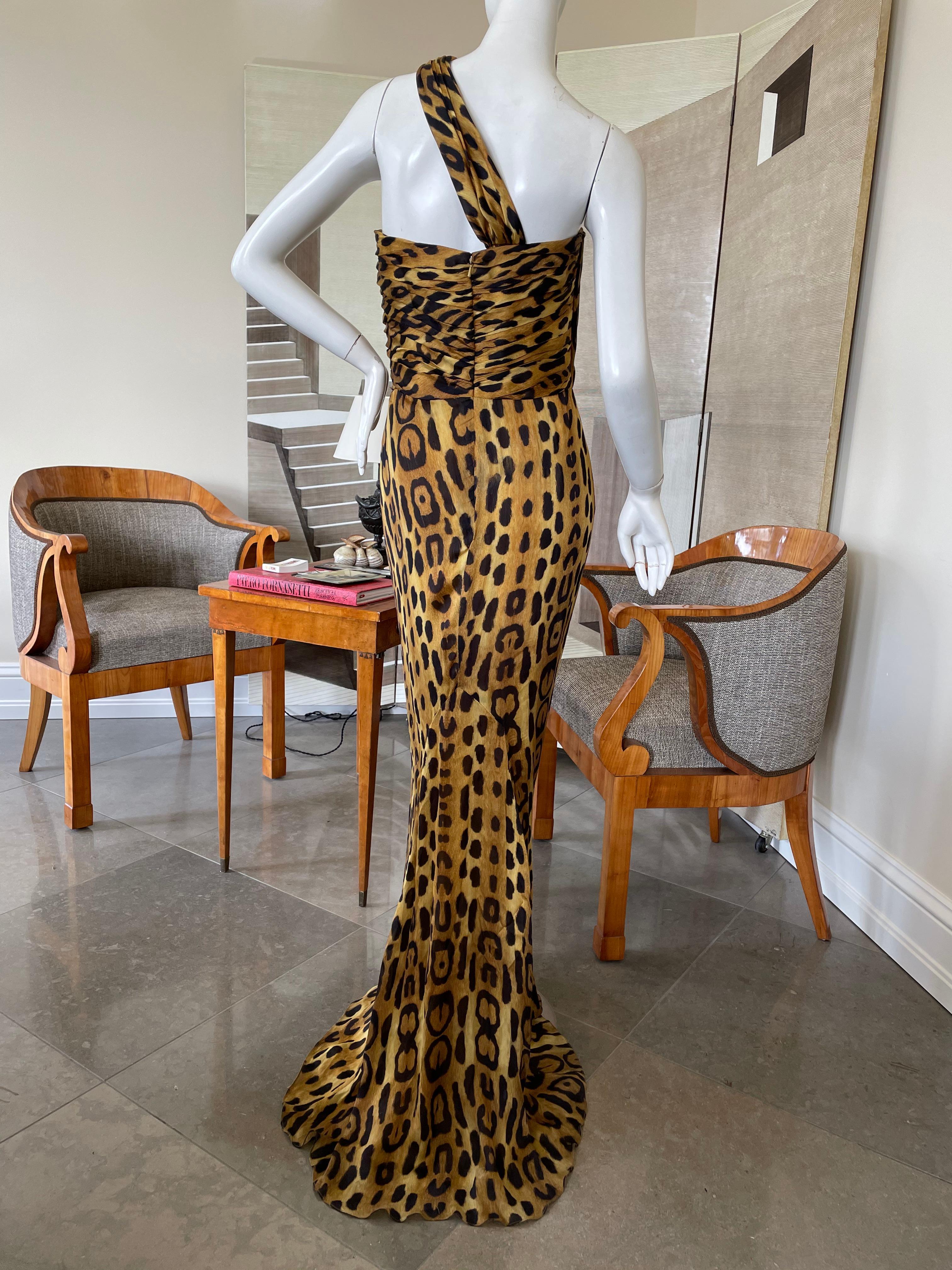 Oscar de la Renta One Shoulder Silk Leopard Print Evening Dress For Sale 3
