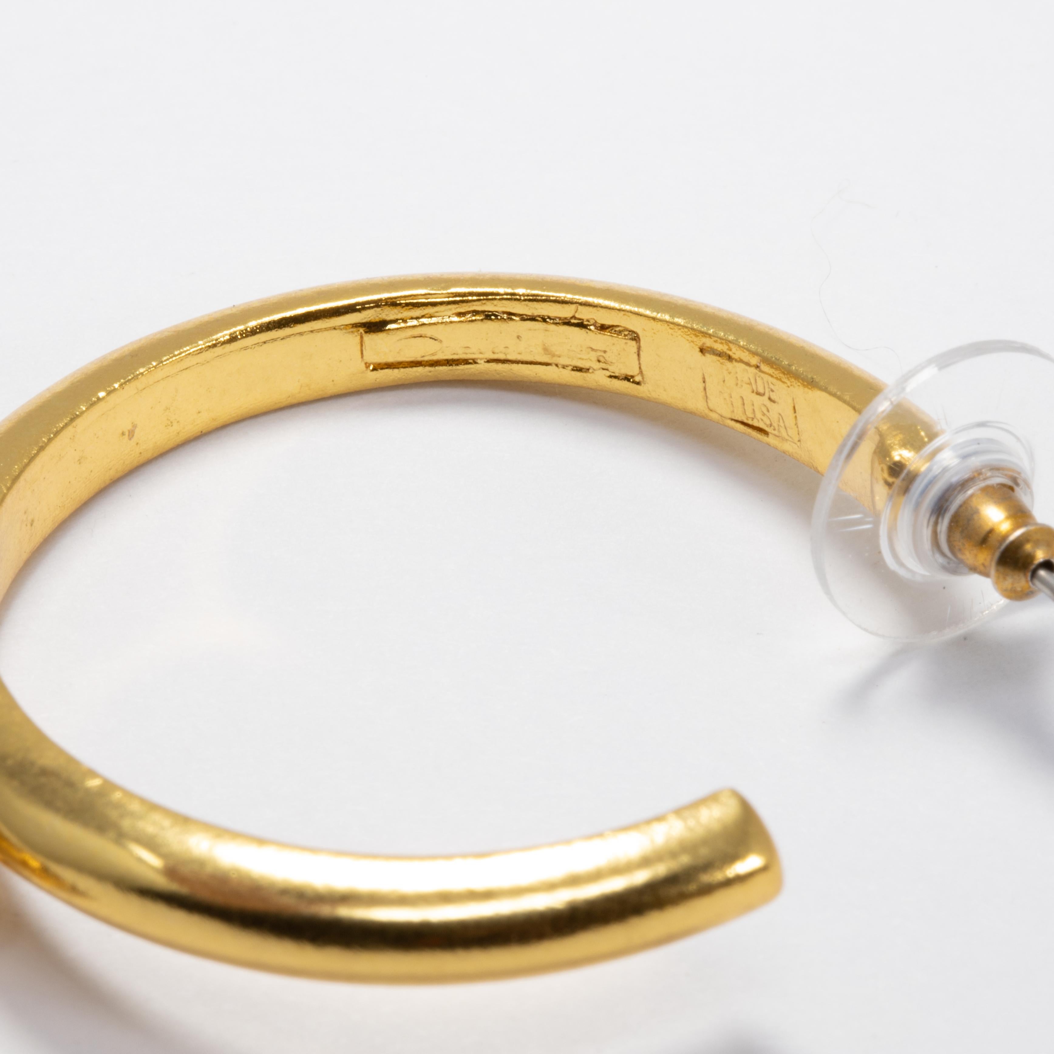 Oscar de la Renta Open Hoop and Dangling Monkey Post Earrings in Gold In New Condition For Sale In Milford, DE