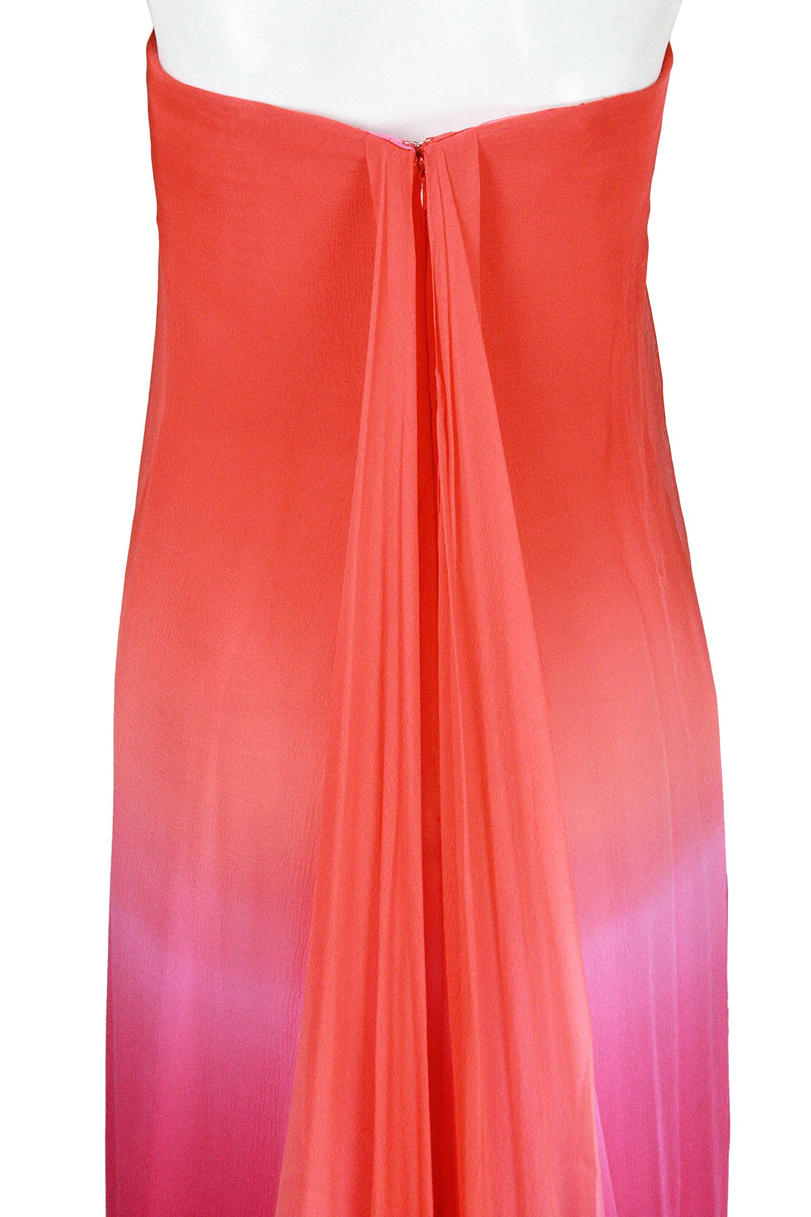 Oscar De La Renta Orange and Pink Ombre Chiffon Gown with Wrap