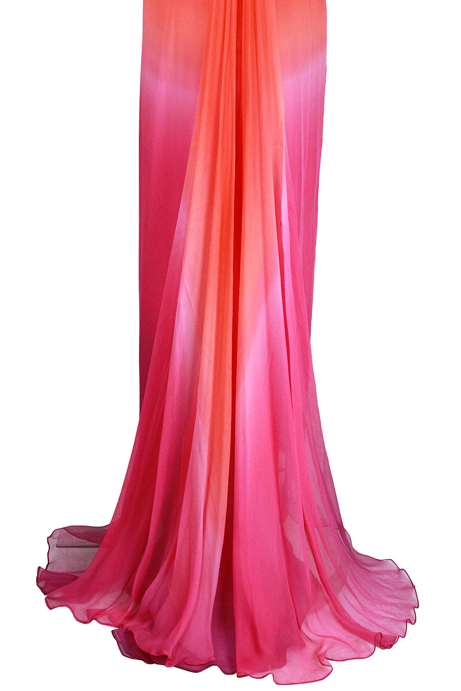 Oscar De La Renta Orange and Pink Ombre Chiffon Gown with Wrap 1
