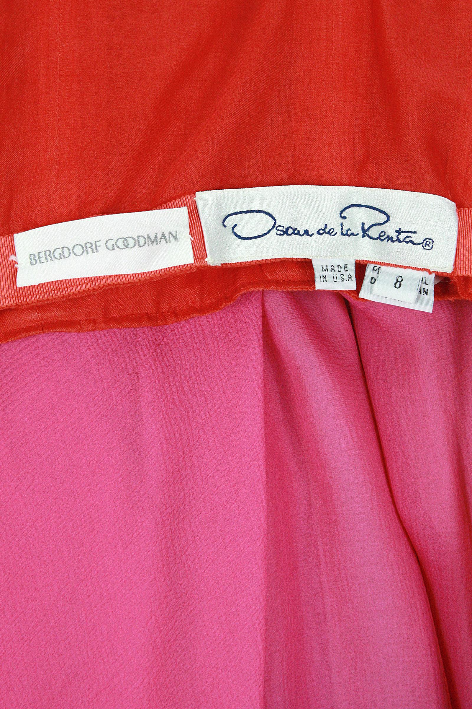 Oscar De La Renta Orange and Pink Ombre Chiffon Gown with Wrap 2