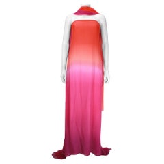 Oscar De La Renta Orange and Pink Ombre Chiffon Gown with Wrap