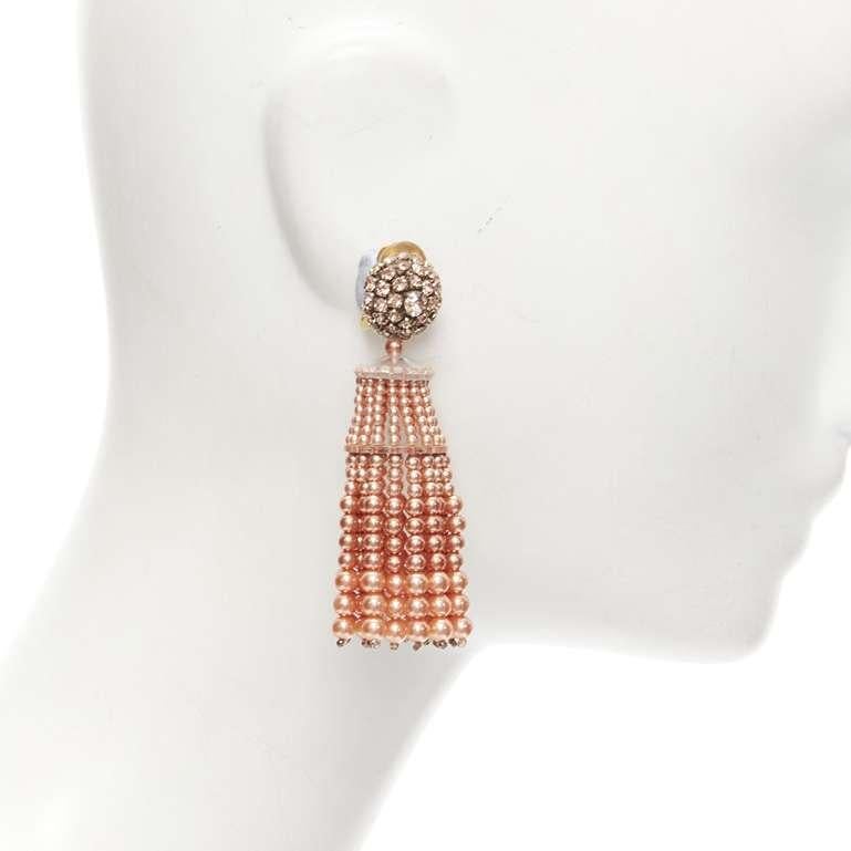 Women's OSCAR DE LA RENTA orange crystal faux pearl tassel drop clip on earrings For Sale