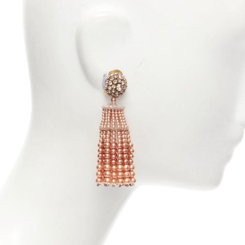 Women's OSCAR DE LA RENTA orange crystal faux pearl tassel drop clip on earrings For Sale