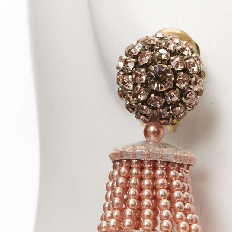 OSCAR DE LA RENTA orange crystal faux pearl tassel drop clip on earrings For Sale 1