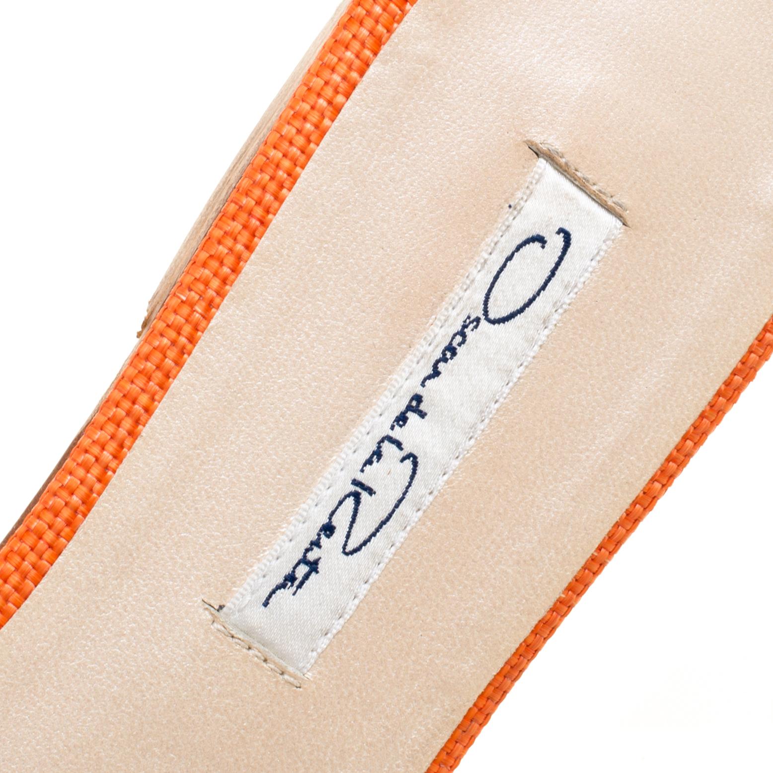 Oscar de la Renta Orange Embroidered Raffia Flat Mules Size 40 2