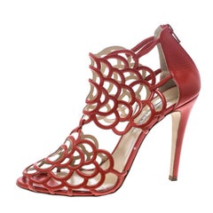 Oscar de la Renta Orange Leather Gladia Cutout Sandals Size 41.5