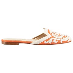 Oscar de la Renta Orange Raffia Flat Mules Size IT 37
