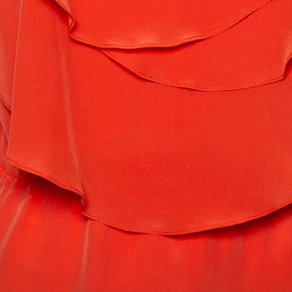 Oscar de la Renta Orange Ruffled Silk Sleeveless Top S In Good Condition In Dubai, Al Qouz 2