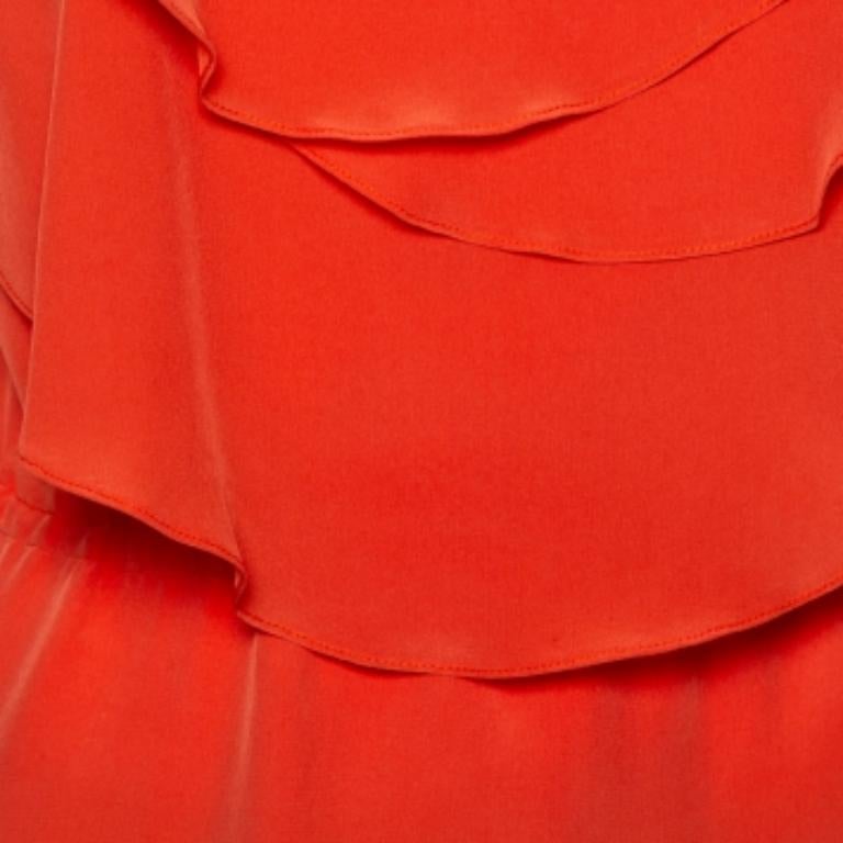 Oscar de la Renta Orange Ruffled Silk Sleeveless Top S In Good Condition In Dubai, Al Qouz 2