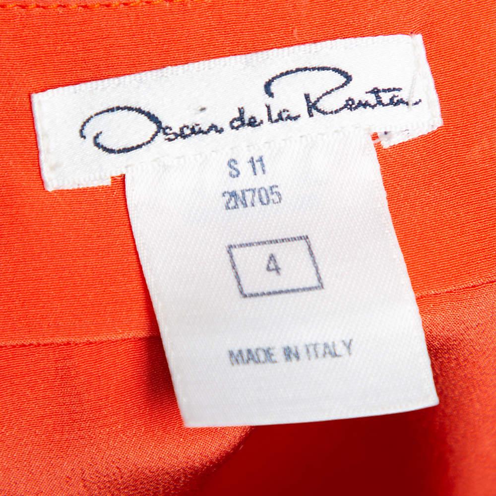 Women's Oscar de la Renta Orange Ruffled Silk Sleeveless Top S