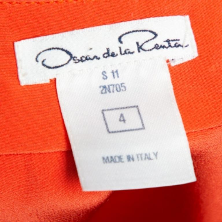 Women's Oscar de la Renta Orange Ruffled Silk Sleeveless Top S