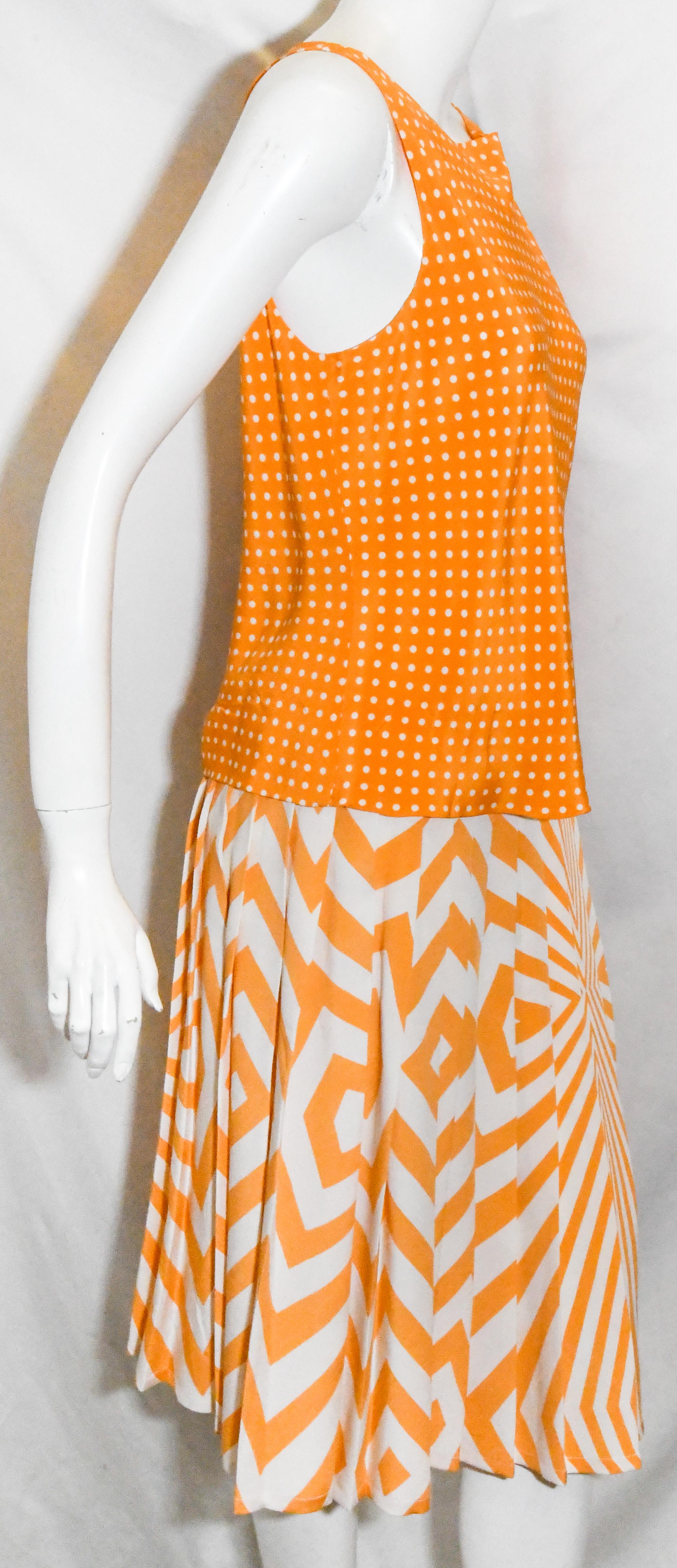 Oscar de la Renta Orange & White 2 Piece Dress Set In Excellent Condition For Sale In Palm Beach, FL