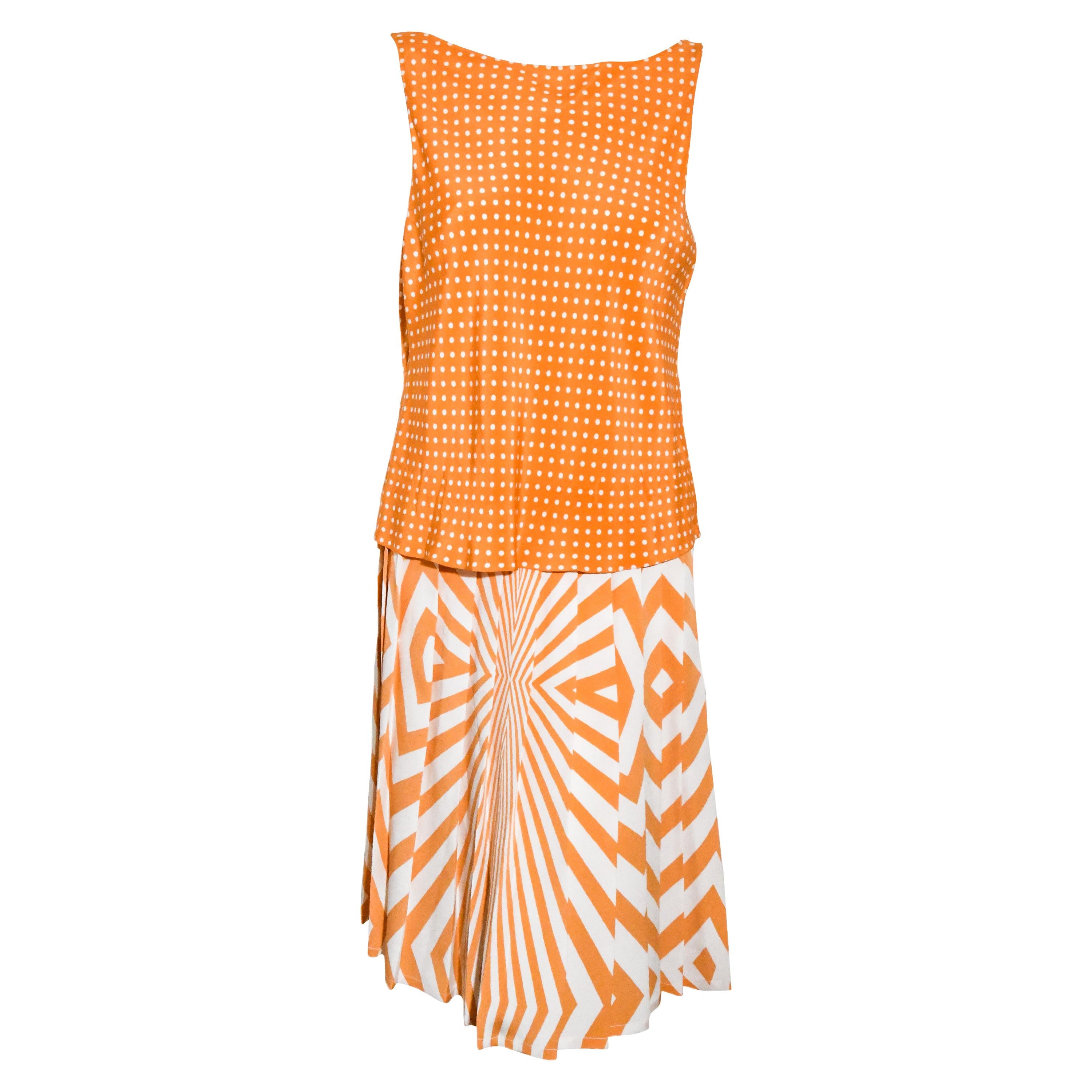 Oscar de la Renta Orange & White 2 Piece Dress Set For Sale