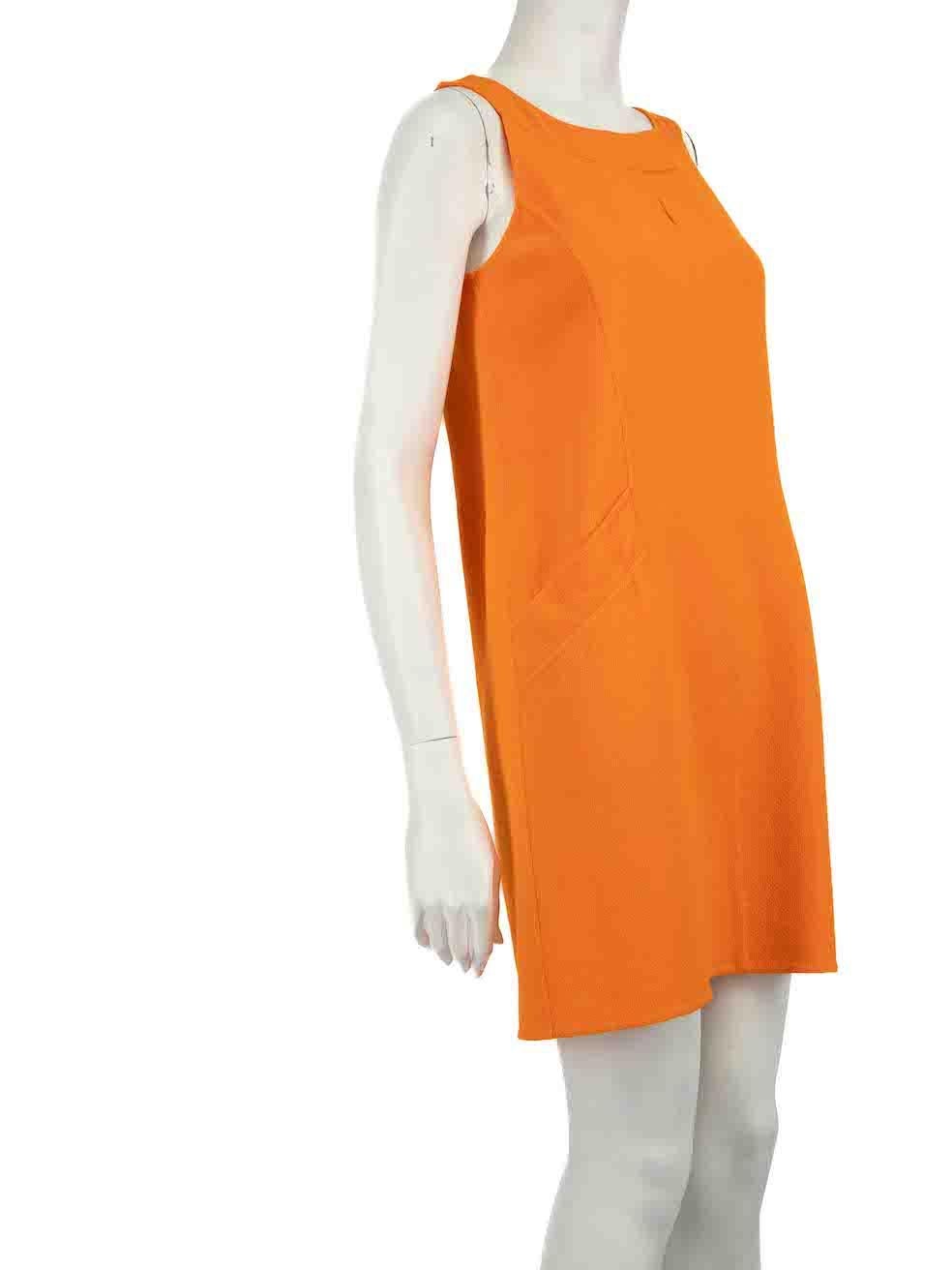 CONDITION is Very good. Hardly any visible wear to dress is evident on this used Oscar de la Renta designer resale item.
 
 Details
 Orange
 Wool
 Dress
 Sleeveless
 Round neck
 Knee length
 2x Front pockets
 Back zip and hook fastening
 
 Made in