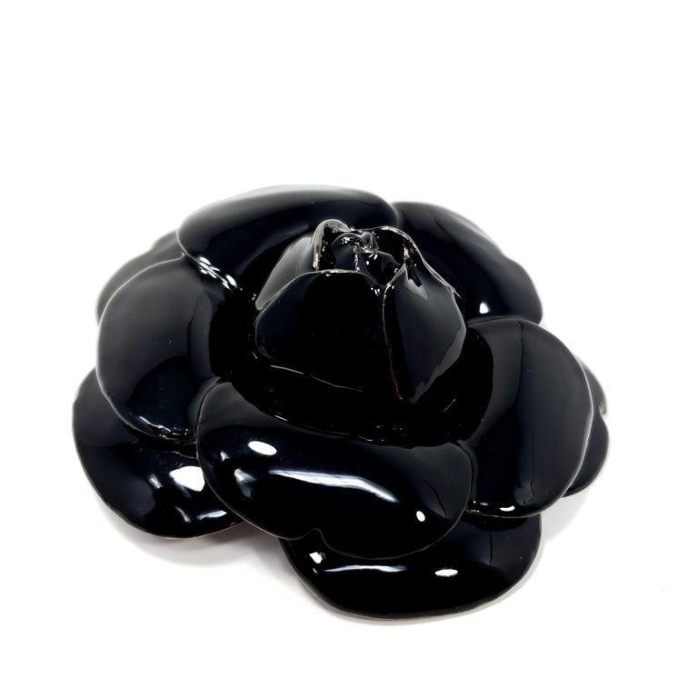 Oscar de la Renta Oversized Black Enamel Rose Brooch Pin For Sale at ...