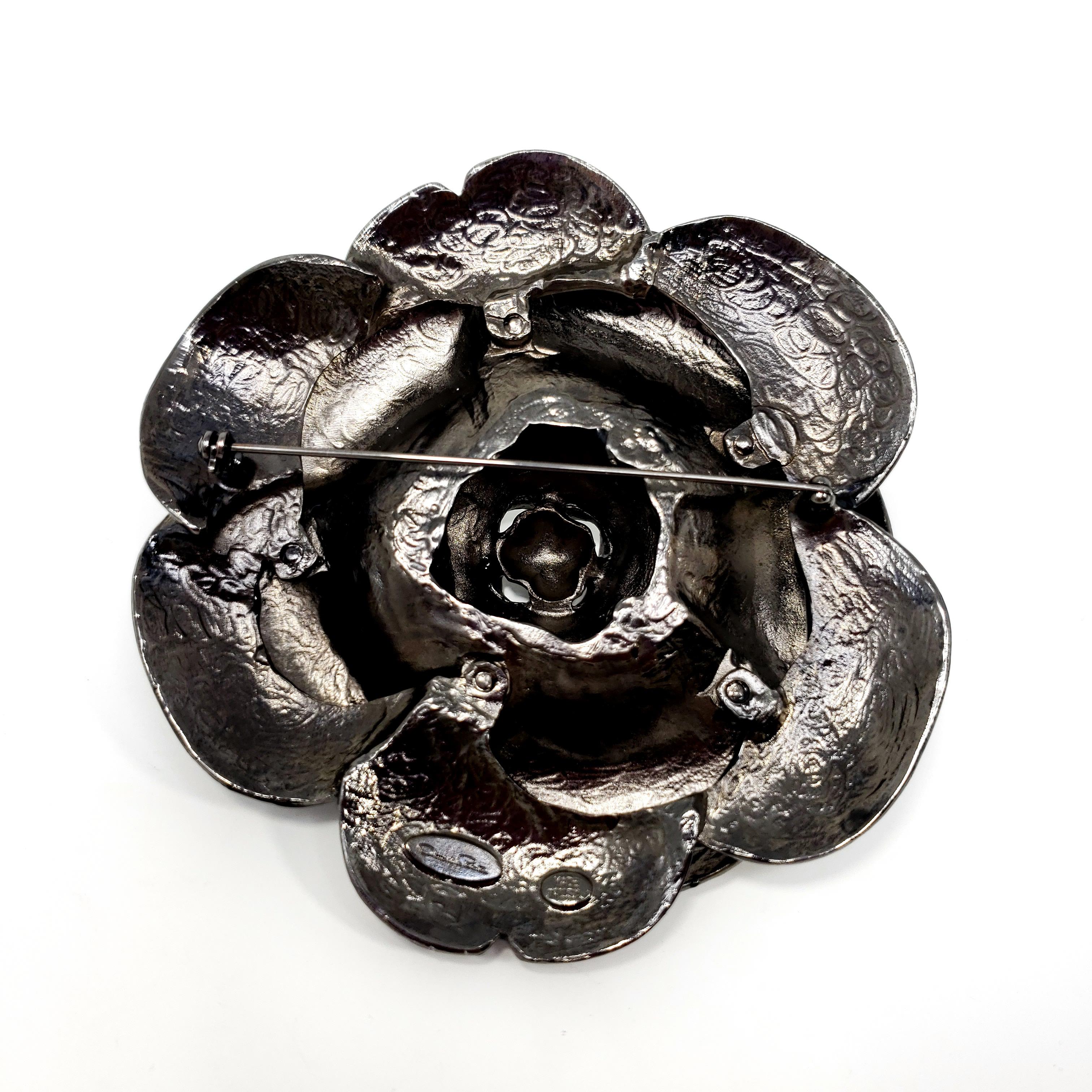 Women's or Men's Oscar de la Renta Oversized Black Enamel Rose Brooch Pin