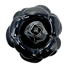 Oscar de la Renta Oversized Black Enamel Rose Brooch Pin