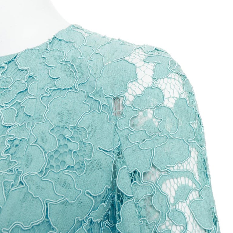 OSCAR DE LA RENTA P16 turquoise green cotton blend floral lace dress US0 XS  at 1stDibs
