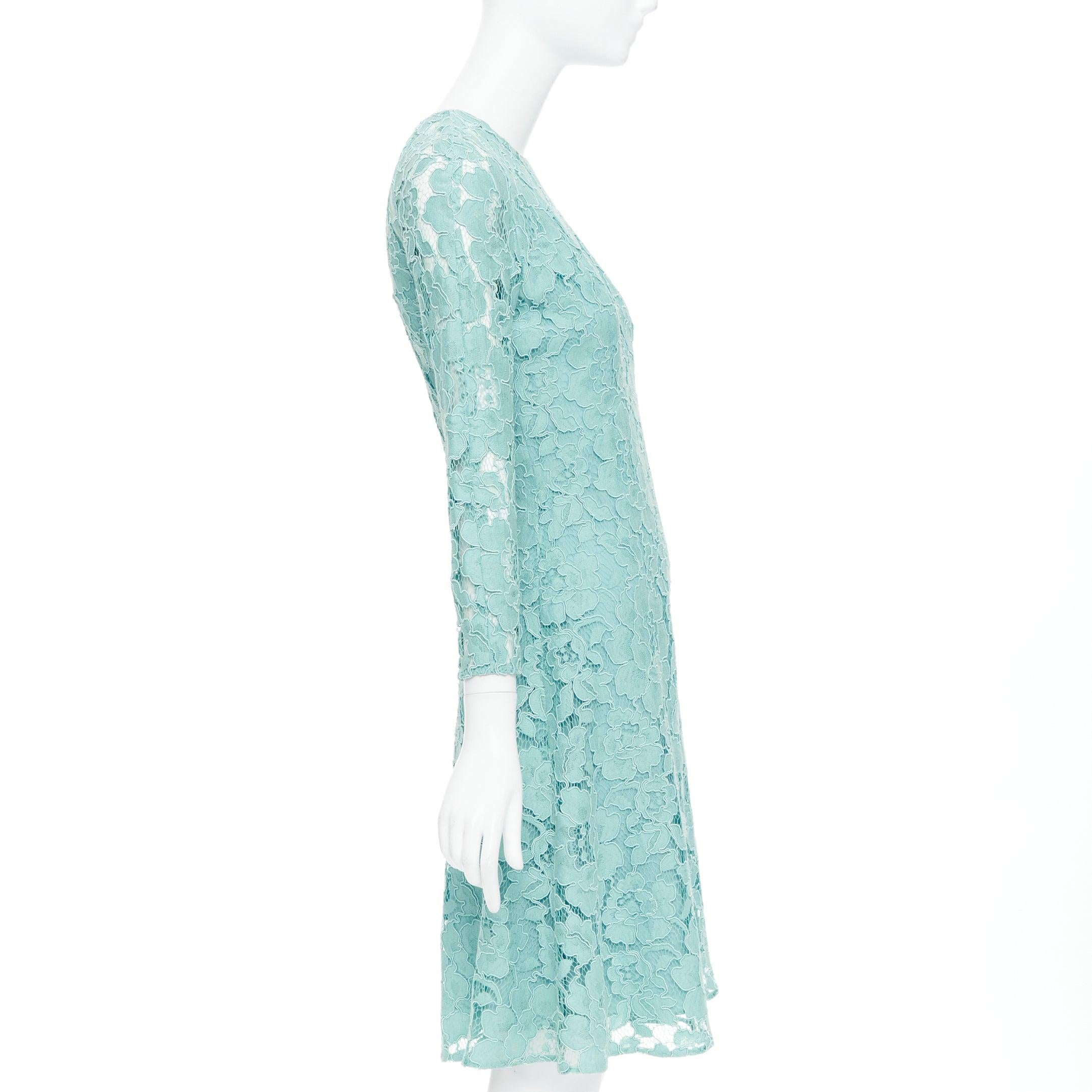 Women's OSCAR DE LA RENTA P16 turquoise green cotton blend floral lace dress US0 XS