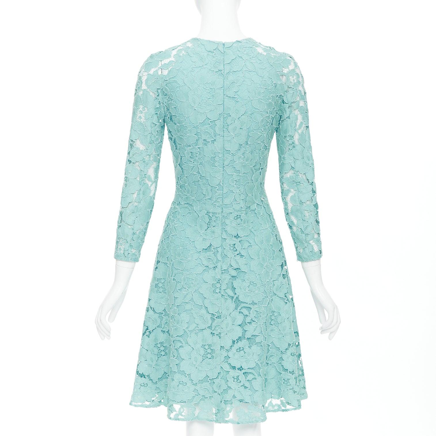 OSCAR DE LA RENTA P16 turquoise green cotton blend floral lace dress US0 XS 1