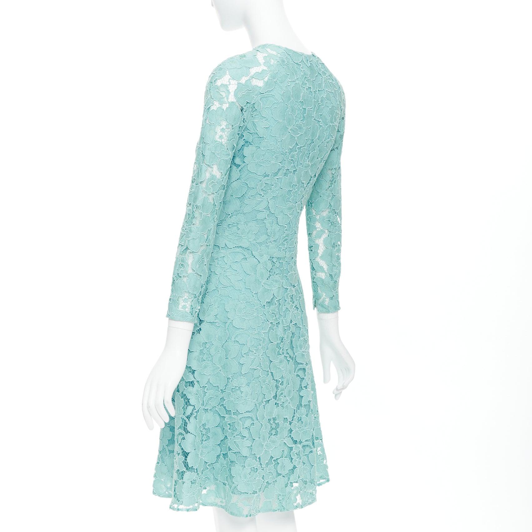 OSCAR DE LA RENTA P16 turquoise green cotton blend floral lace dress US0 XS 2