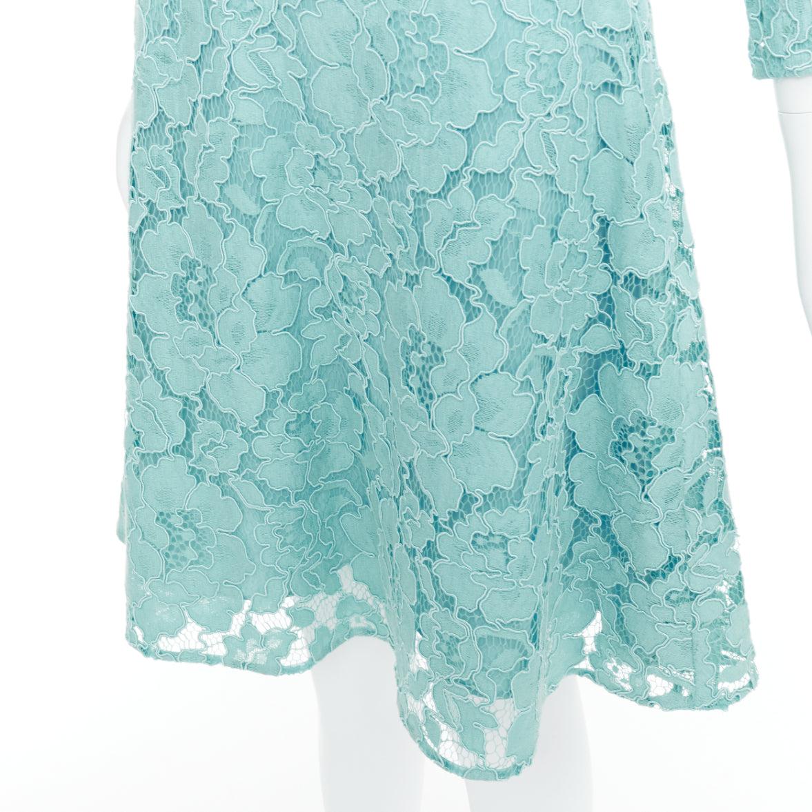 OSCAR DE LA RENTA P16 turquoise green cotton blend floral lace dress US0 XS 3