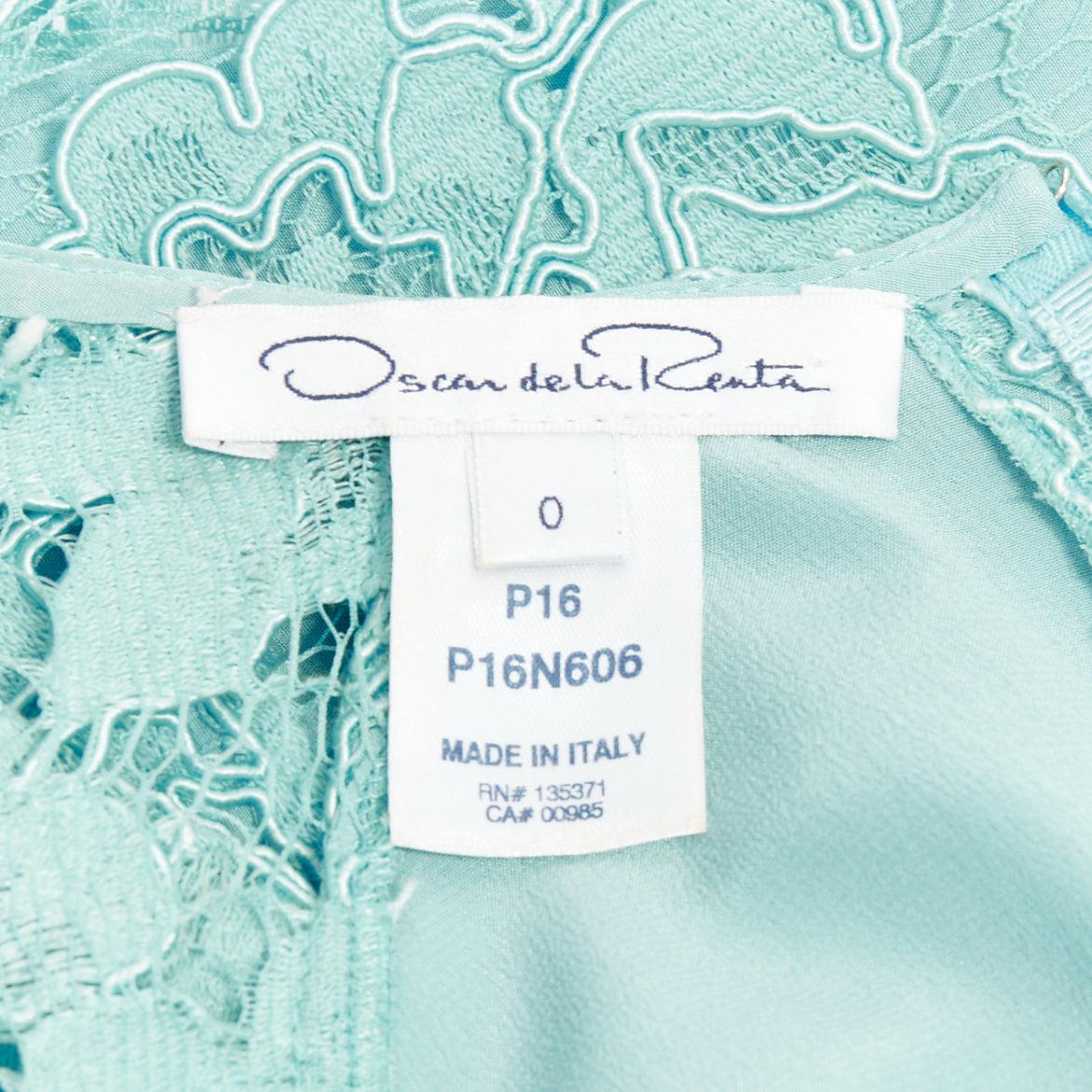 OSCAR DE LA RENTA P16 turquoise green cotton blend floral lace dress US0 XS 4
