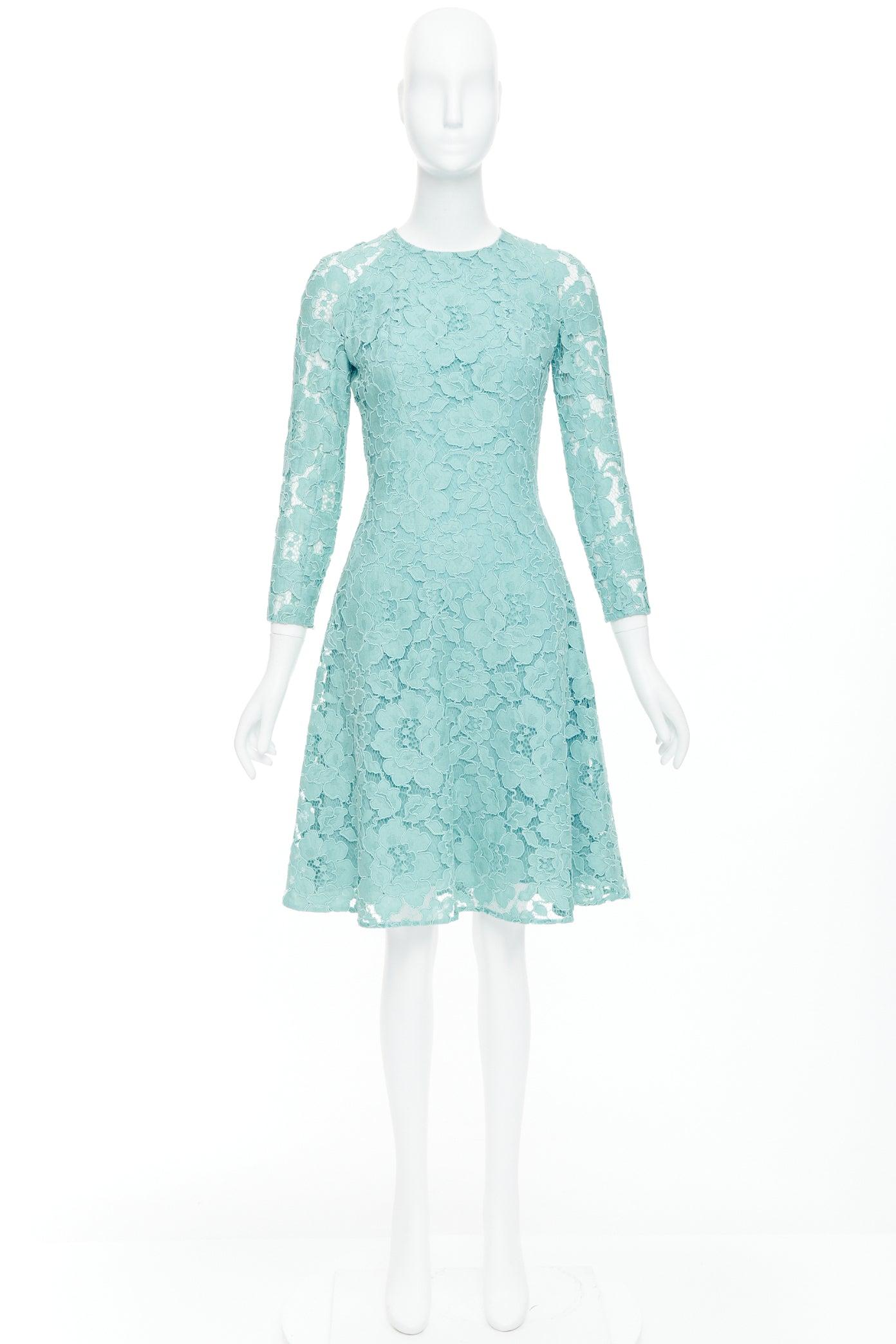 OSCAR DE LA RENTA P16 turquoise green cotton blend floral lace dress US0 XS 5
