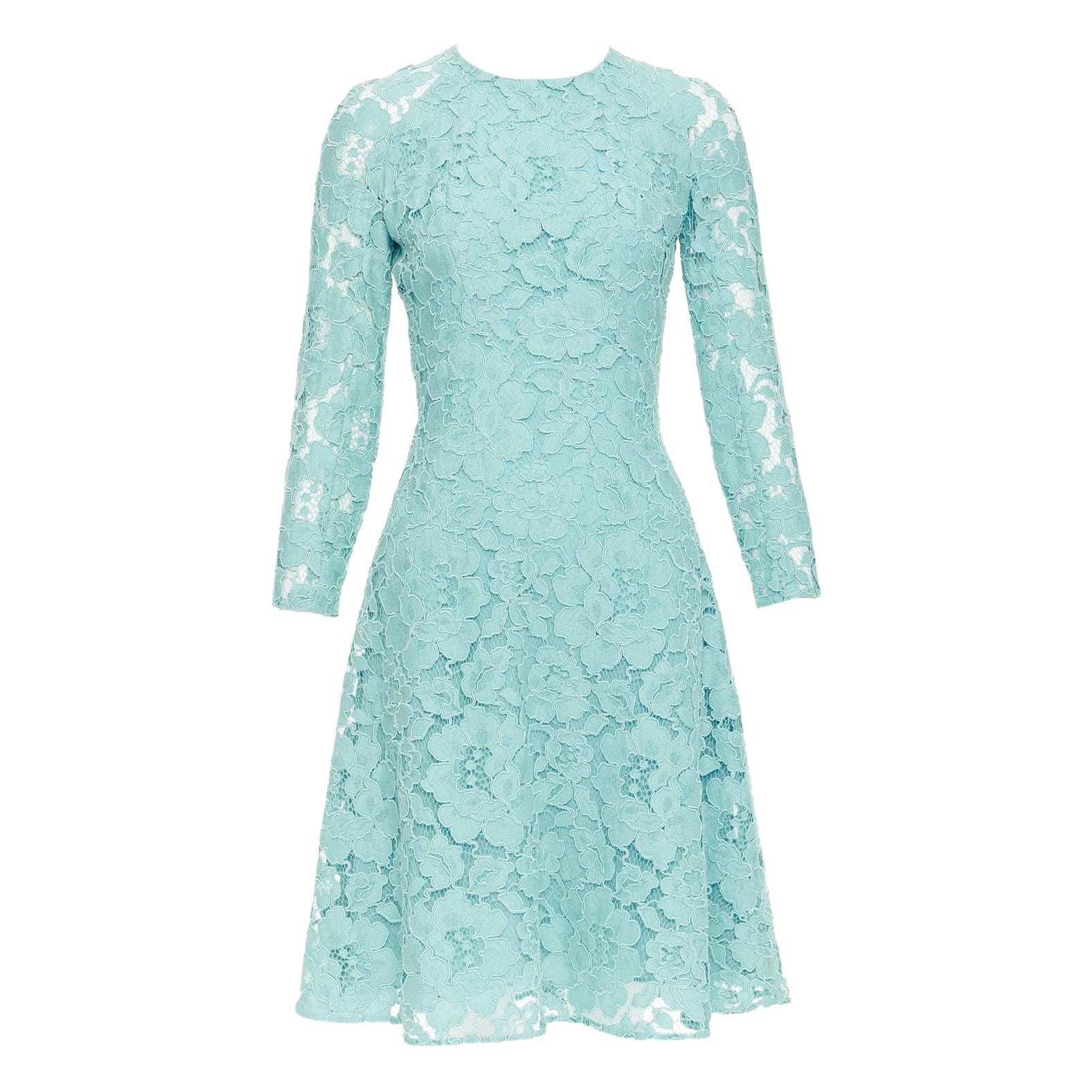 OSCAR DE LA RENTA P16 turquoise green cotton blend floral lace dress US0 XS