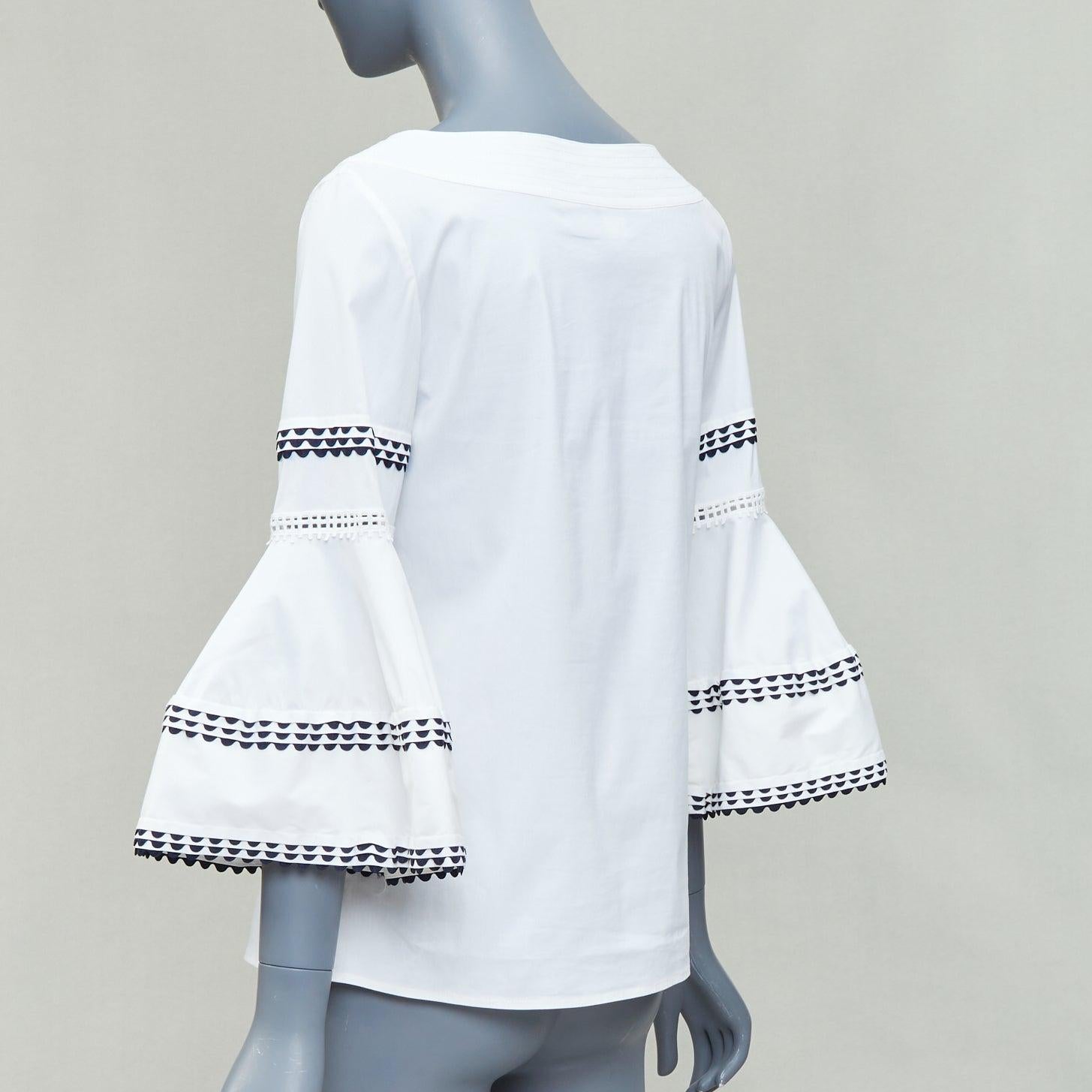 Oscar De La Renta P17 crema nero con smerlo e maniche svasate US4 S in vendita 1
