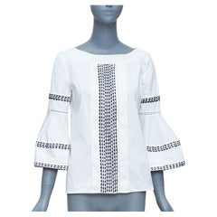 Oscar De La Renta P17 crema nero con smerlo e maniche svasate US4 S