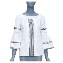 Oscar De La Renta P17 crema nero con smerlo e maniche svasate US4 S