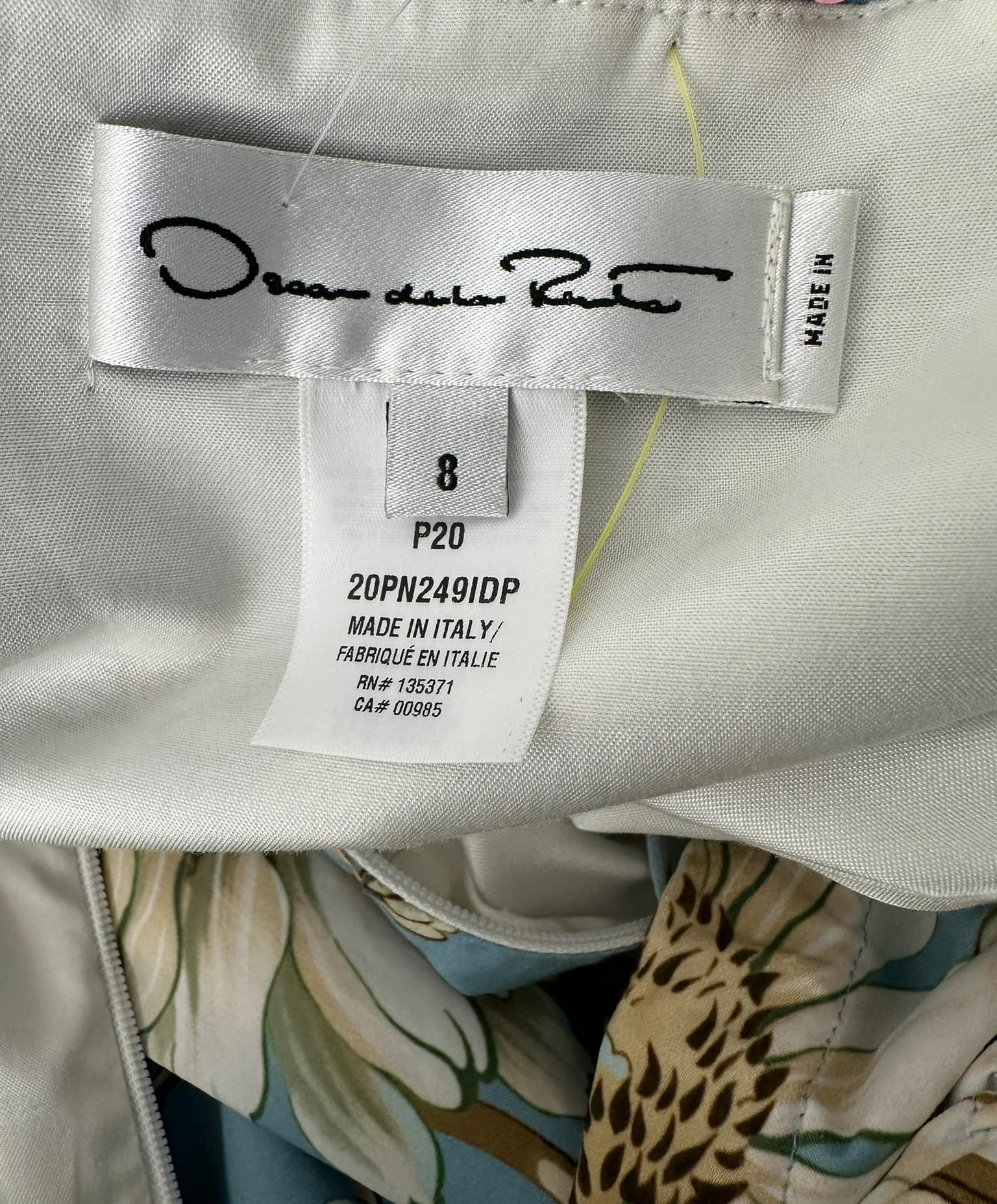 Oscar De La Renta P20 Bleu et blanc Robe à col châle en coton imprimé Magnolia 8 en vente 9