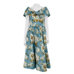 Oscar De La Renta P20 Blau & Weiß Magnolien Print Baumwolle Schalkragen Kleid 8