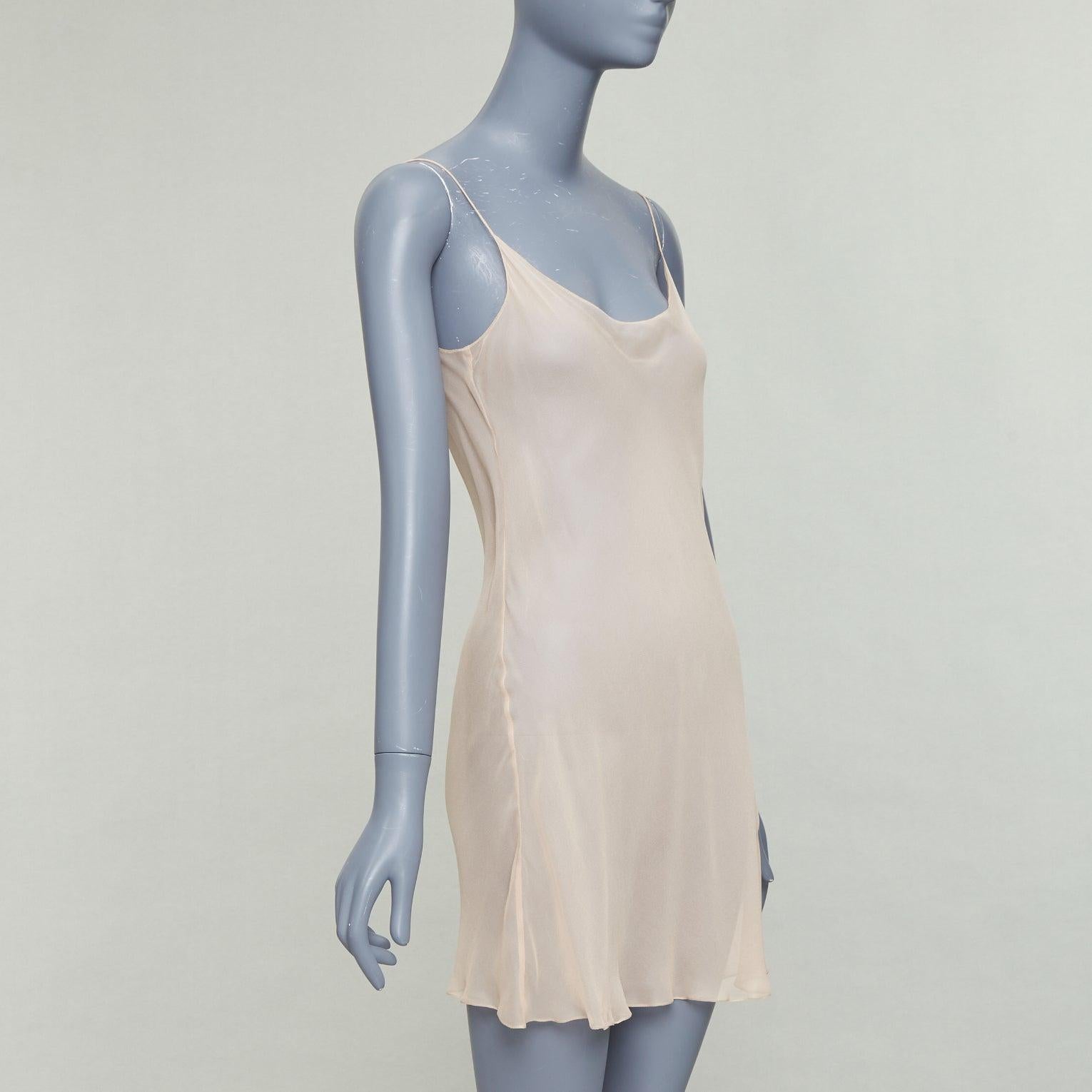 Gray OSCAR DE LA RENTA P21 nude sheer 100% silk mini slip dress US2 S