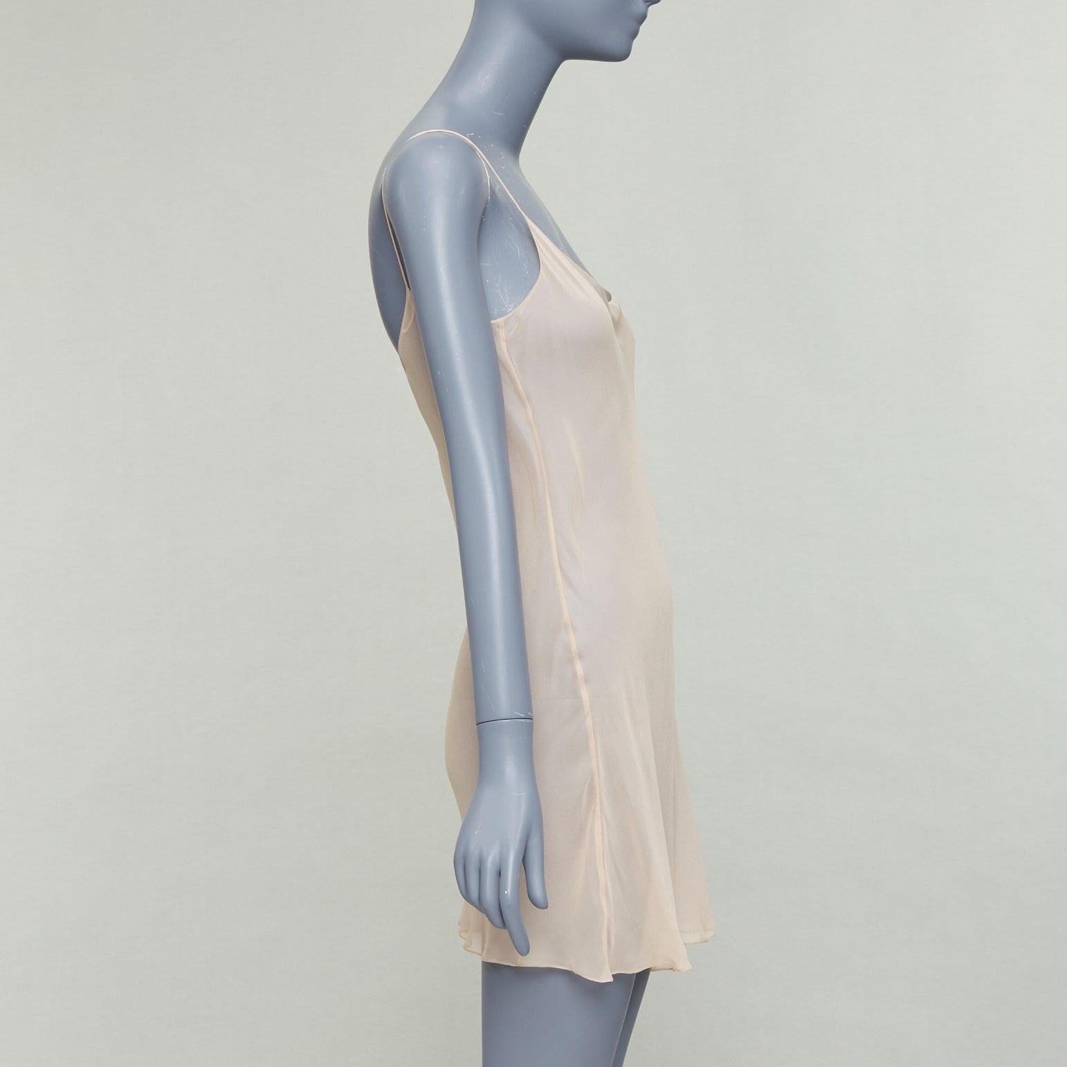 Women's OSCAR DE LA RENTA P21 nude sheer 100% silk mini slip dress US2 S