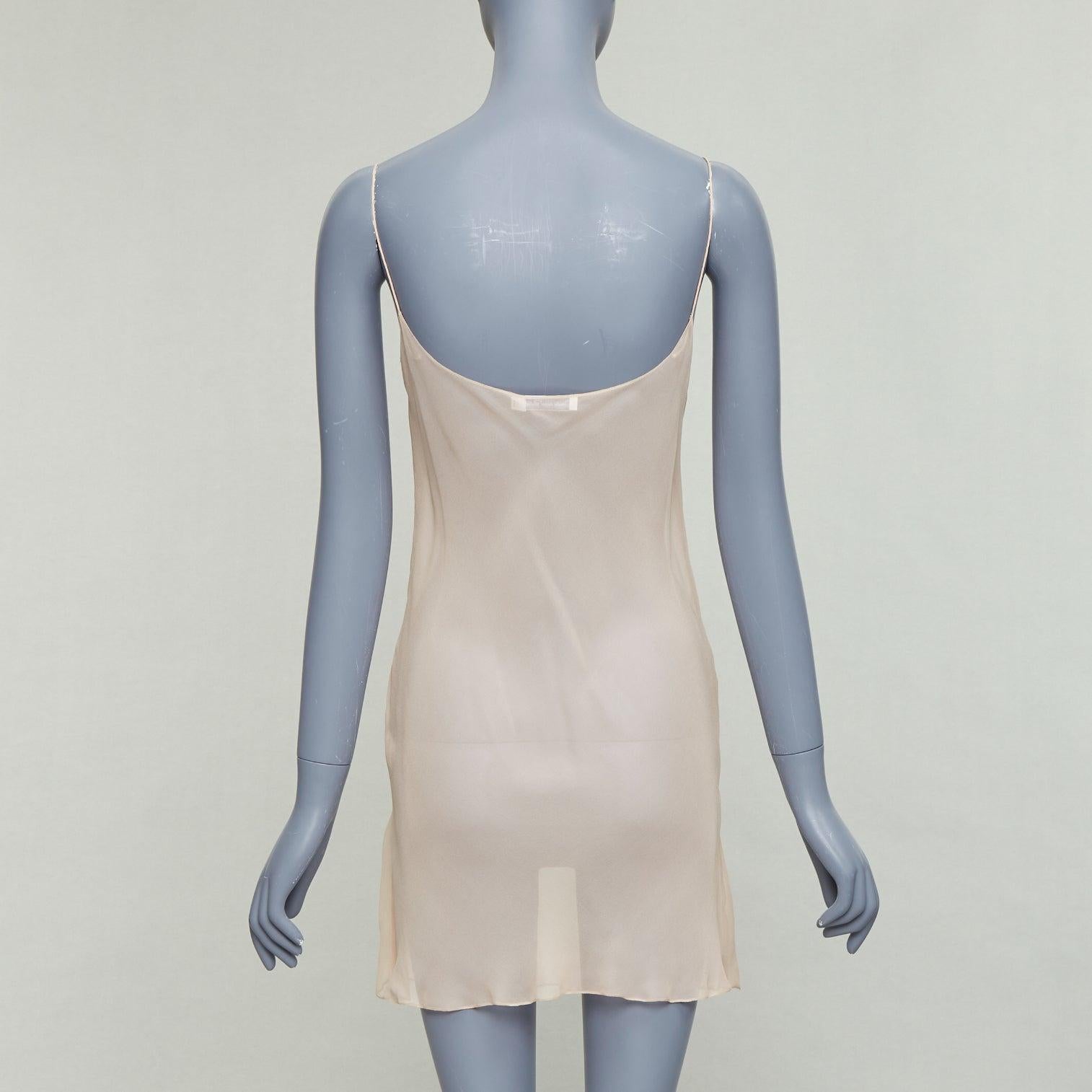 OSCAR DE LA RENTA P21 nude sheer 100% silk mini slip dress US2 S 1