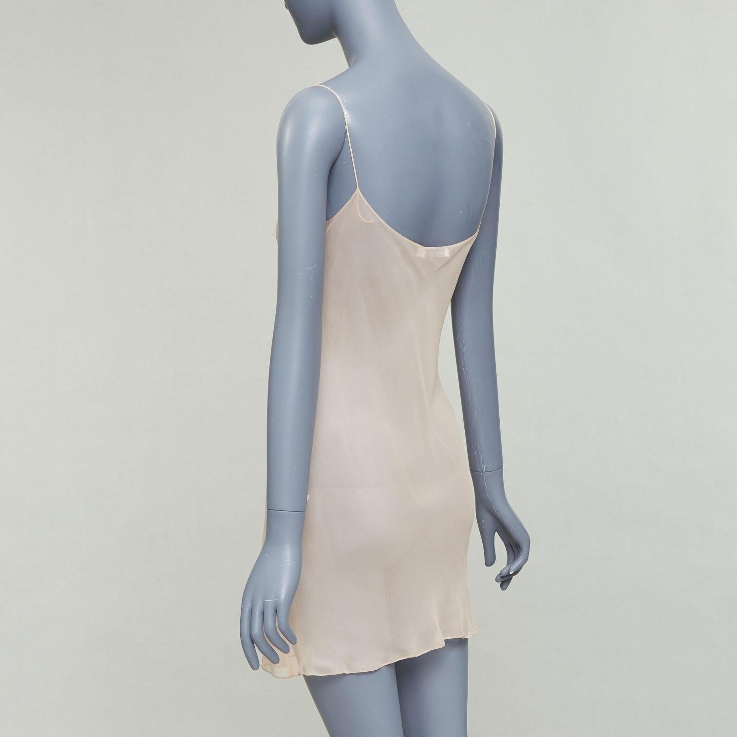 OSCAR DE LA RENTA P21 nude sheer 100% silk mini slip dress US2 S 2