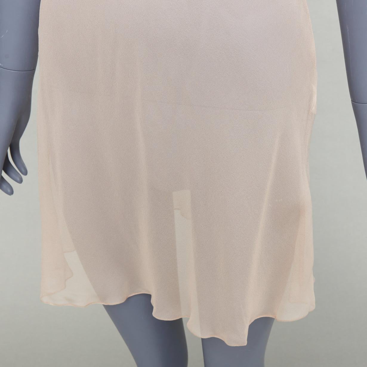 OSCAR DE LA RENTA P21 nude sheer 100% silk mini slip dress US2 S 3
