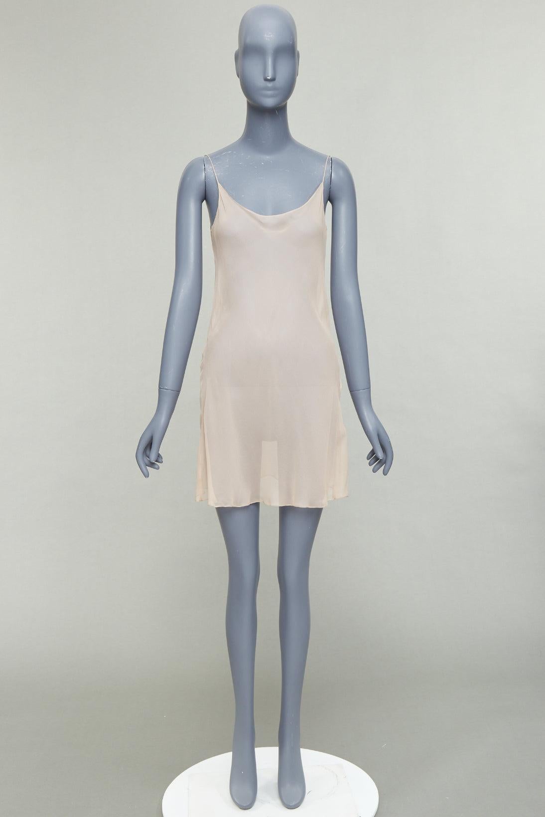 OSCAR DE LA RENTA P21 nude sheer 100% silk mini slip dress US2 S 5