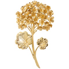 Broche épingle à cheveux Bouquet de géraniums Oscar de la Renta:: or poli