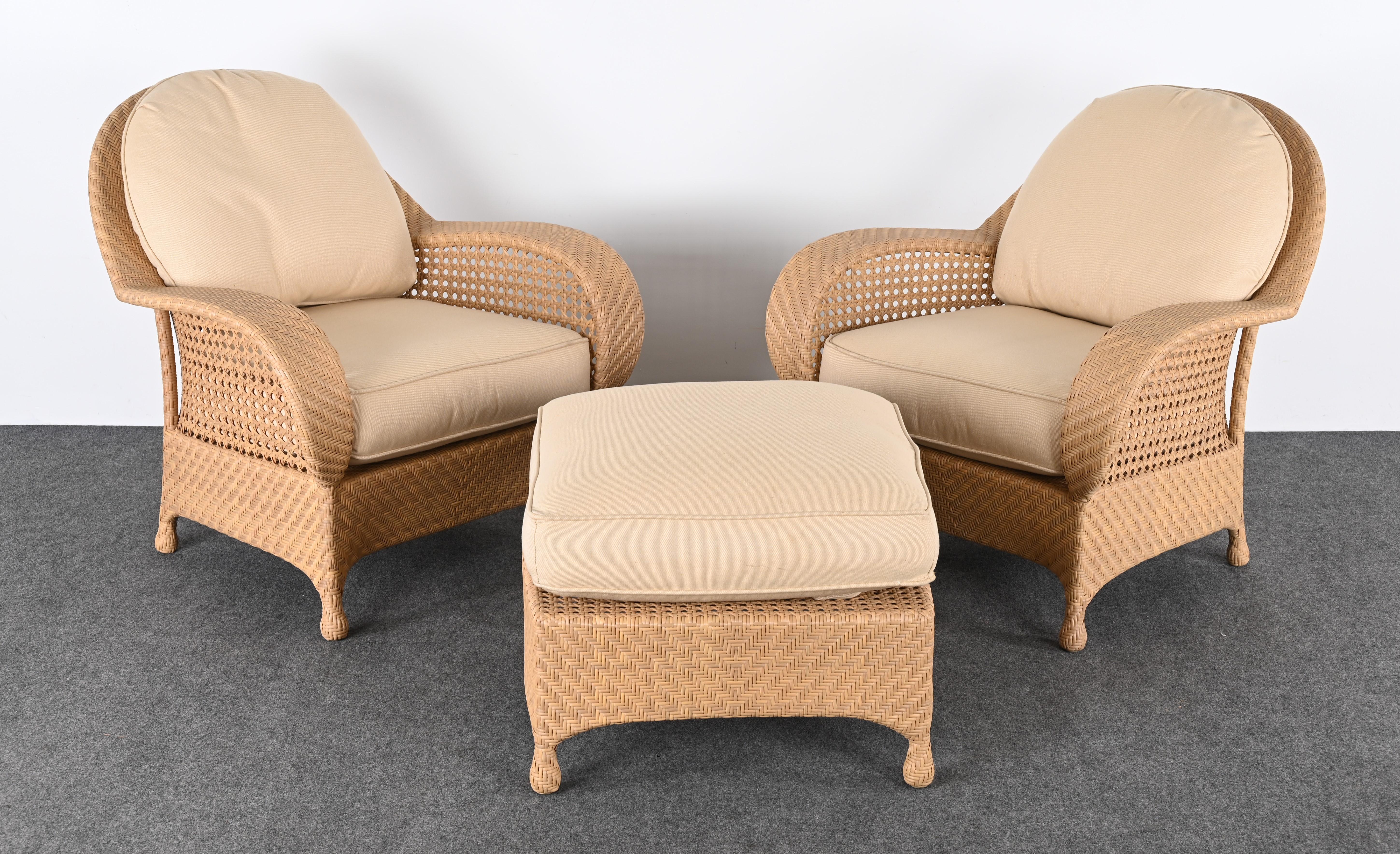 Modern Oscar De La Renta Pair of Armchairs and Ottoman, 2000s
