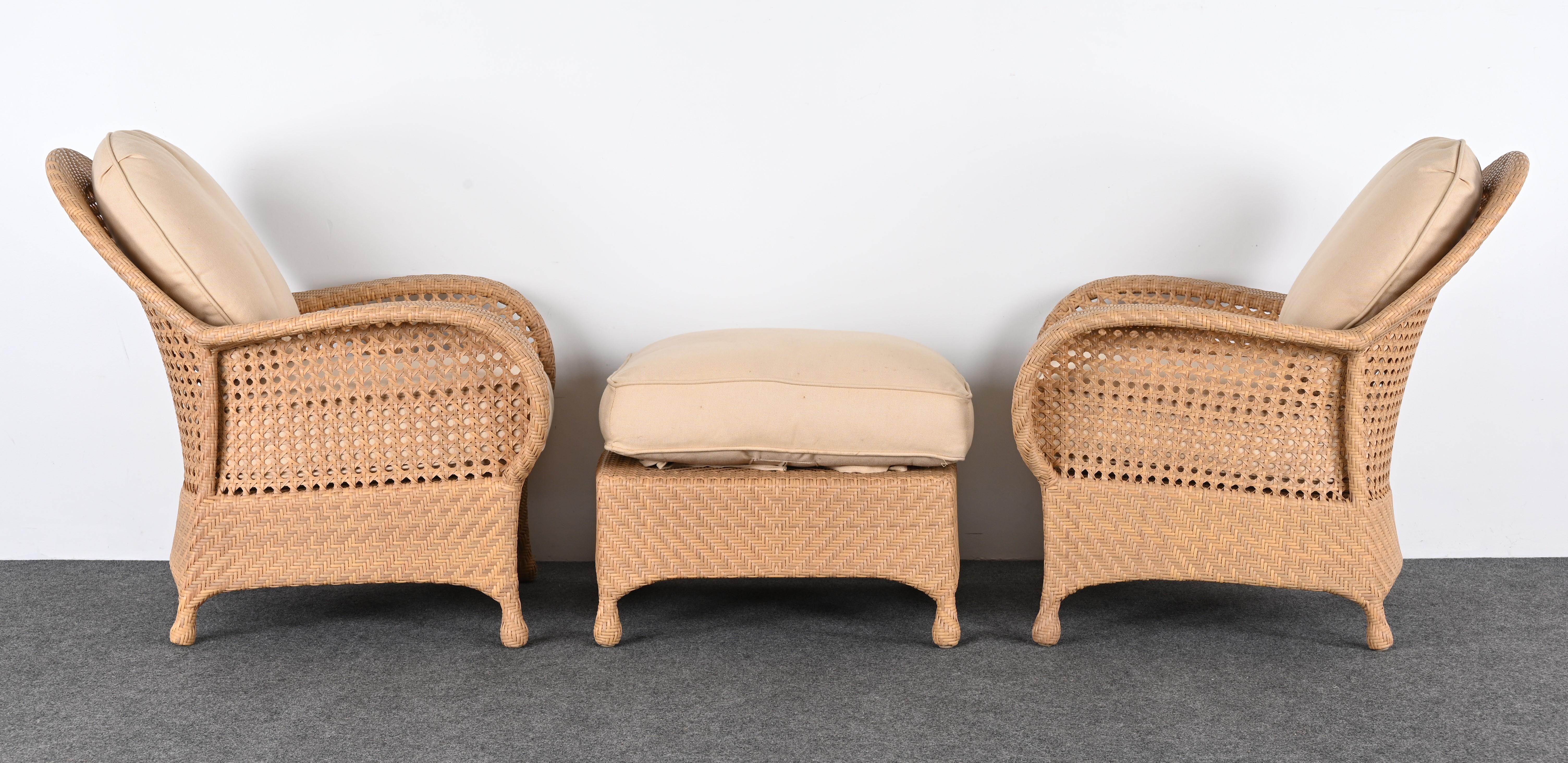 Contemporary Oscar De La Renta Pair of Armchairs and Ottoman, 2000s
