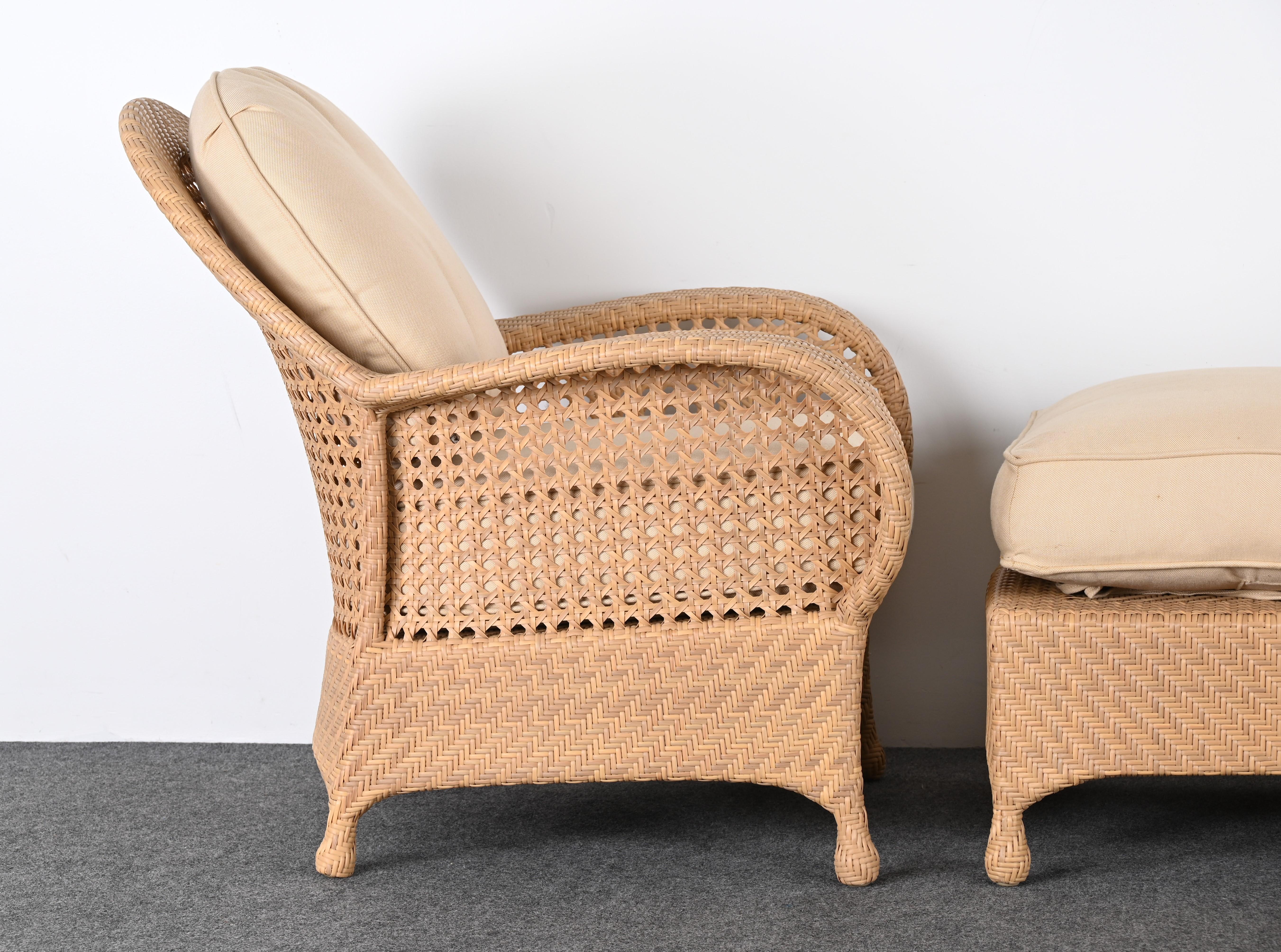 Upholstery Oscar De La Renta Pair of Armchairs and Ottoman, 2000s