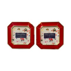 Oscar De La Renta Paire de Cadres Rouge et Or 5 x 5 NYC Barney's NYC