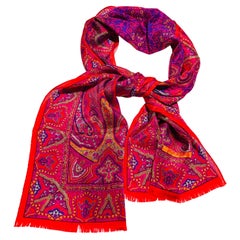Oscar de La Renta Paisley Silk Oblong Scarf in Reds and Fuchsia