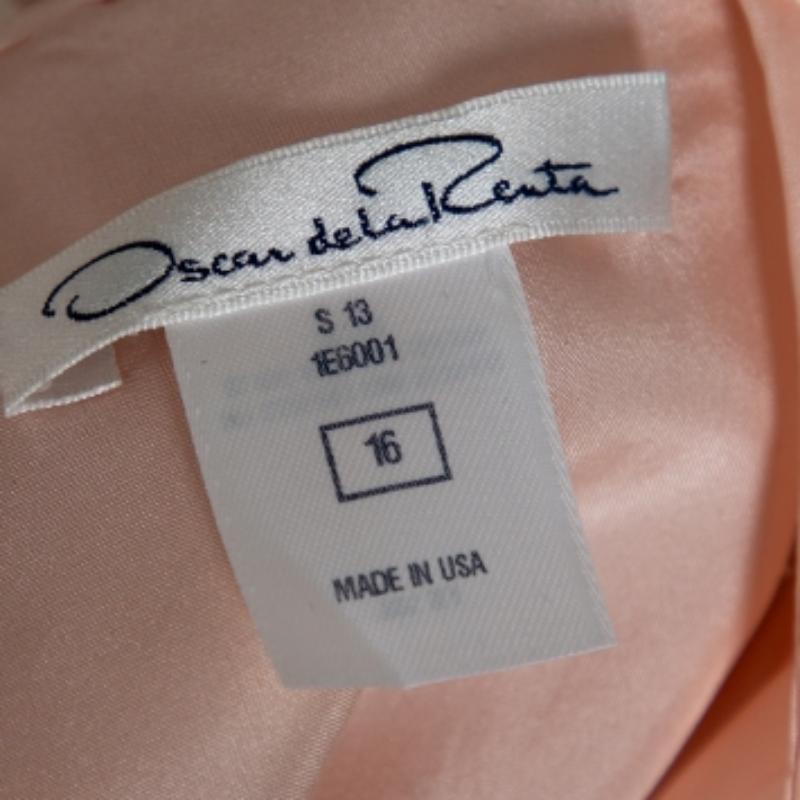 Beige Oscar de la Renta Pale Pink Organza Silk Embroidered Sleeveless Dress XL For Sale