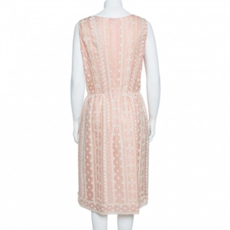 Women's Oscar de la Renta Pale Pink Organza Silk Embroidered Sleeveless Dress XL For Sale